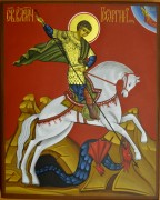 Рукописная икона Георгий Победоносец на коне