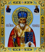 Рукописная икона Николай Чудотворец 3