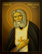 Рукописная икона Серафим Саровский 3