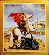 Рукописная икона Чудо Георгия о змие живопись 11