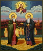 Рукописная икона Зосима и Савватий Соловецкие