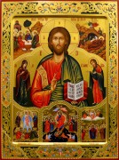 Рукописная икона Спаситель с клеймами
